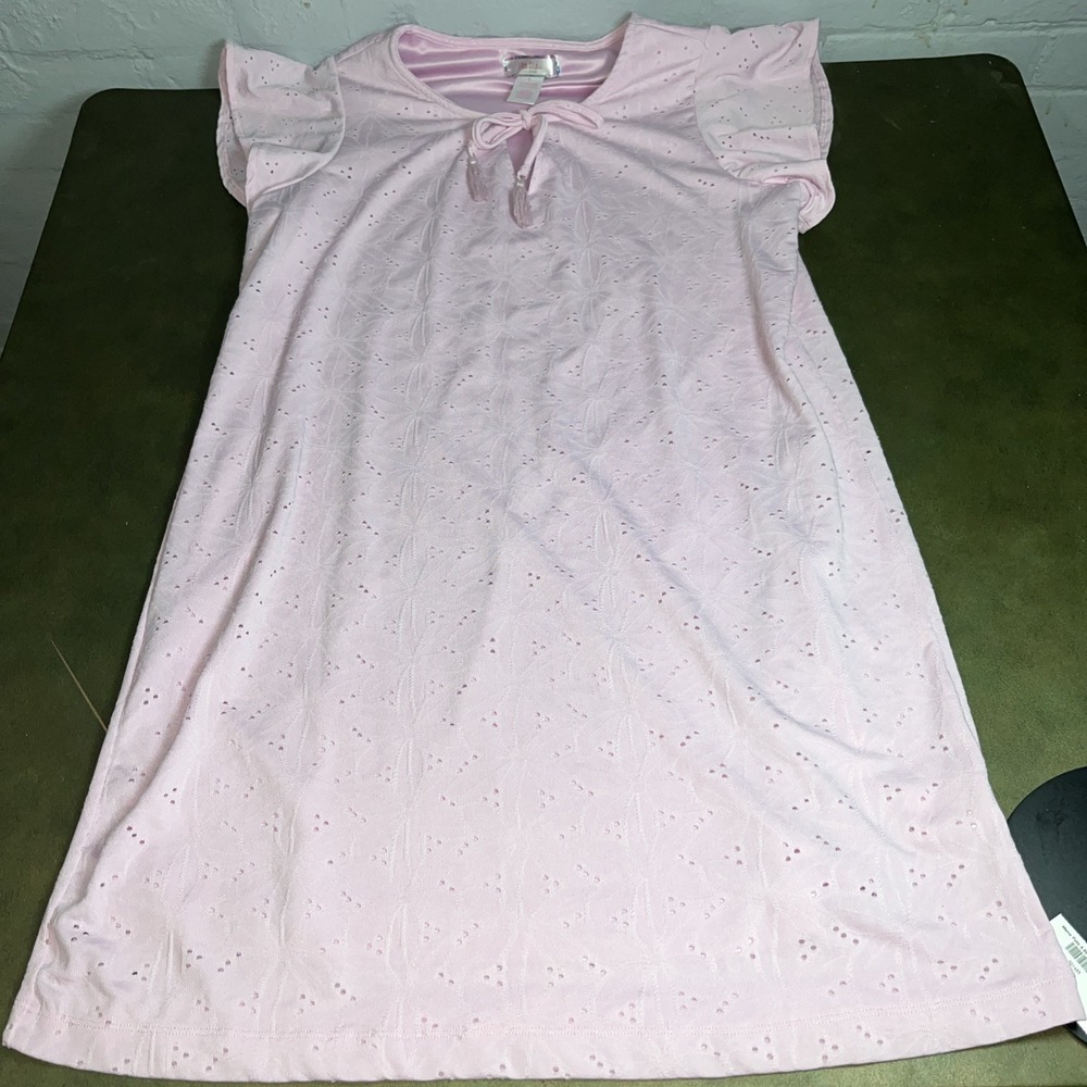 Stella Parker Calm Pink Floral Eyelet Drees Size L Lined 100% Polyester‎